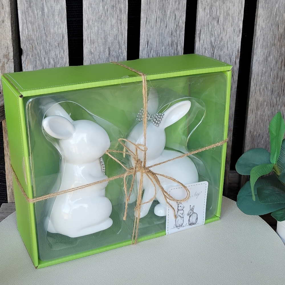 White Ceramic Bunny Figurines Set - Picture 2 of 8